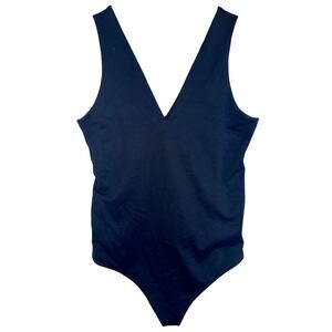 Abercrombie & Fitch Soft AF Black V-Neck Sleeveless Bodysuit Top Womens Size L